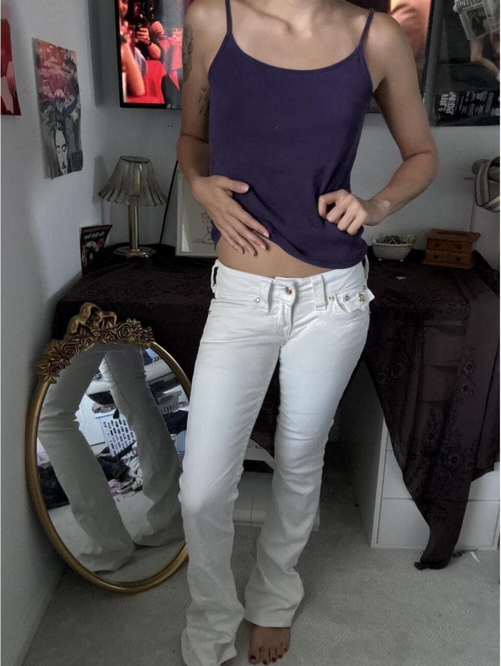 Vintage my badWhite low rise flare jeans with Golden studs